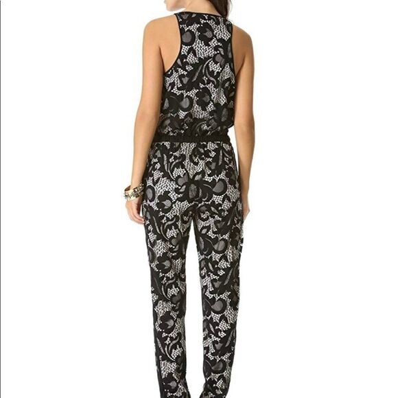 Diane Von Furstenberg Shany Abstract Floral Lace Black Sleeveless Jumpsuit 2 - Picture 2 of 11